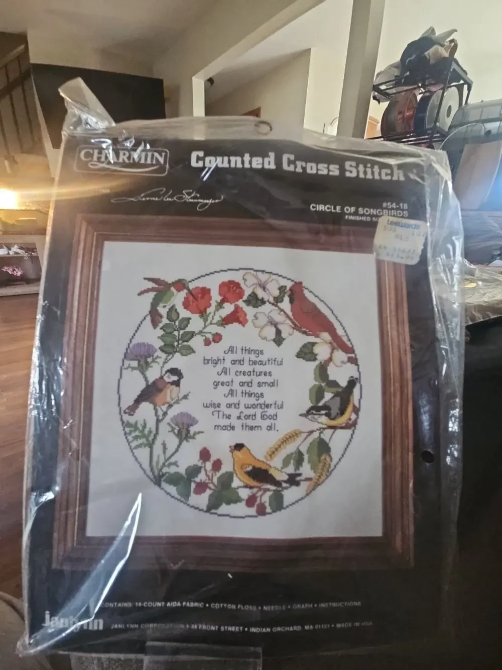 Vintage 1985 New 14x14 JANLYNN 54-18 Circle of Songbirds cross stitch kit